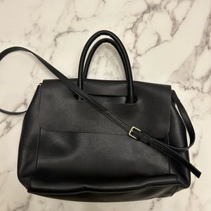 Black leather work bag with removable inner bag